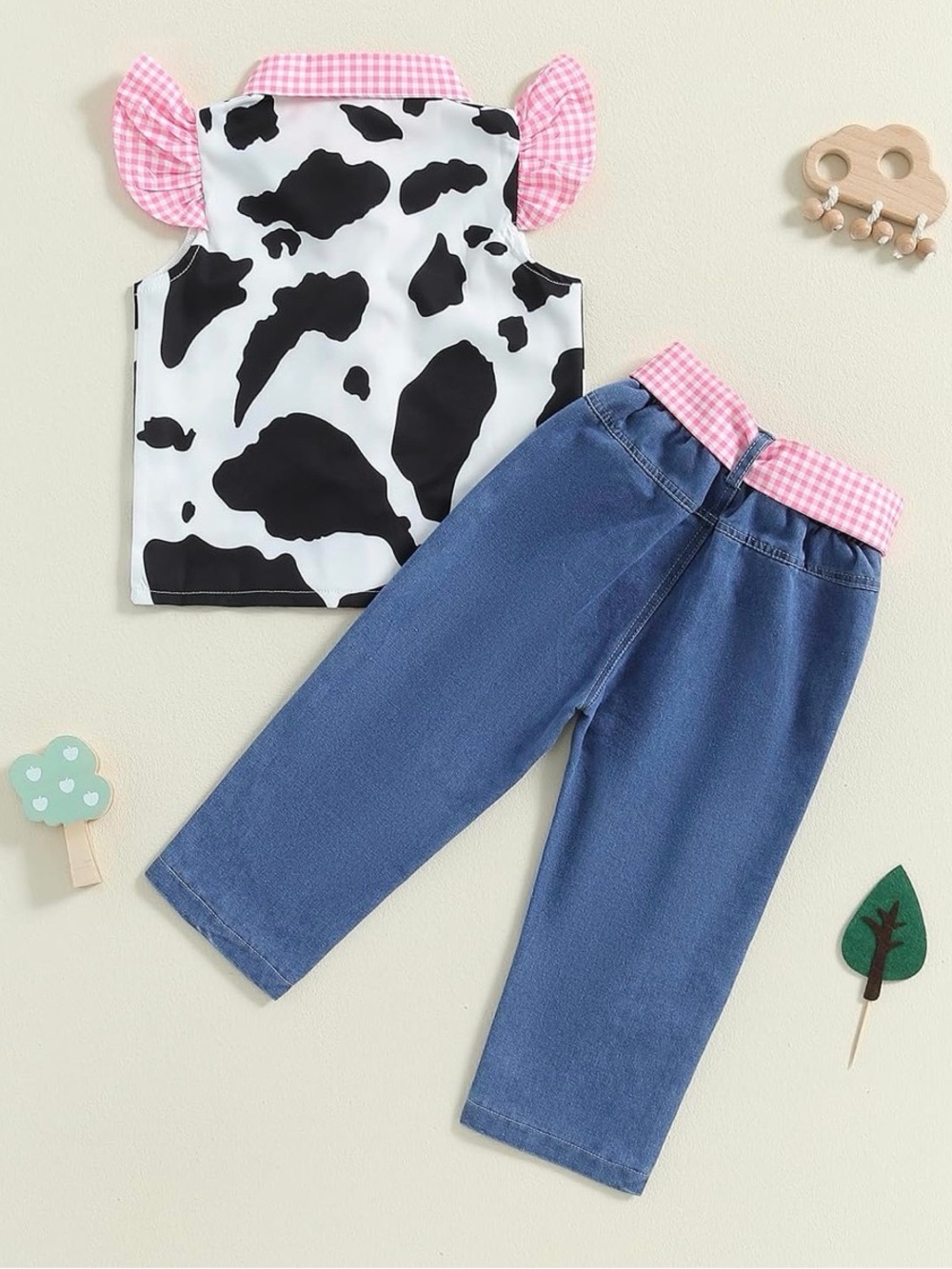 18-24M🐮2pc Western Cowgirl Outfit Cow Print Button Down Shirt Rodeo Denim Jeans - Picture 3 of 14